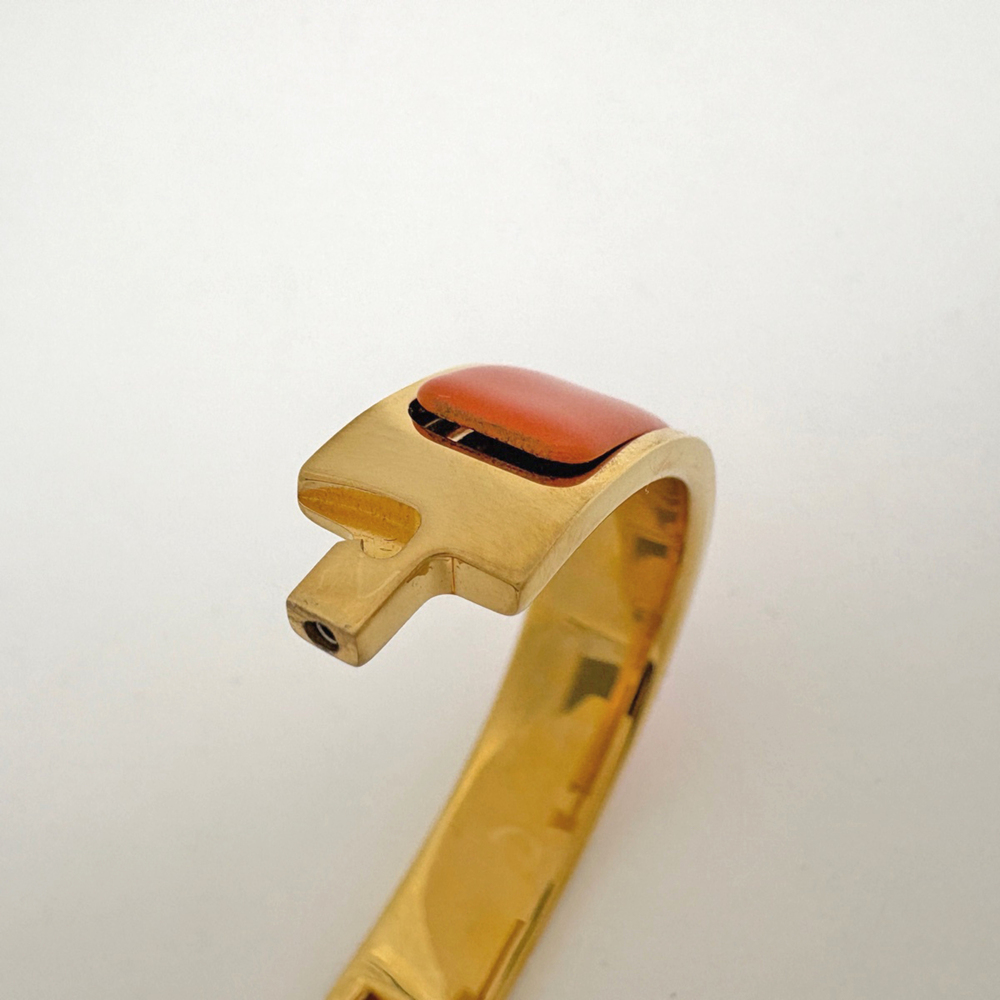 Hermes HERMES Clic H Enamel Bracelet Clack Bangle GP Gold Orange Women's - Picture 4 of 6